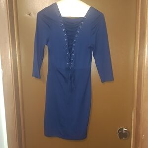 Chic Navy Lace-Up Long Sleeve Dress